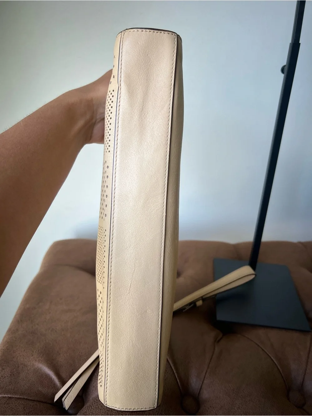 Coach Bleecker Perforated Leather in Beige Wristlet Clutch